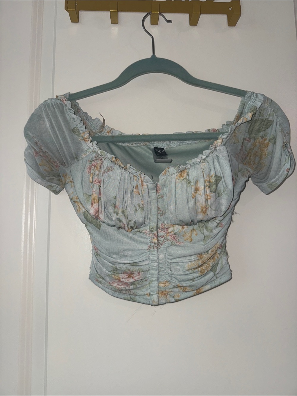Windsor Light Blue Floral Puff Sleeve Crop Top
